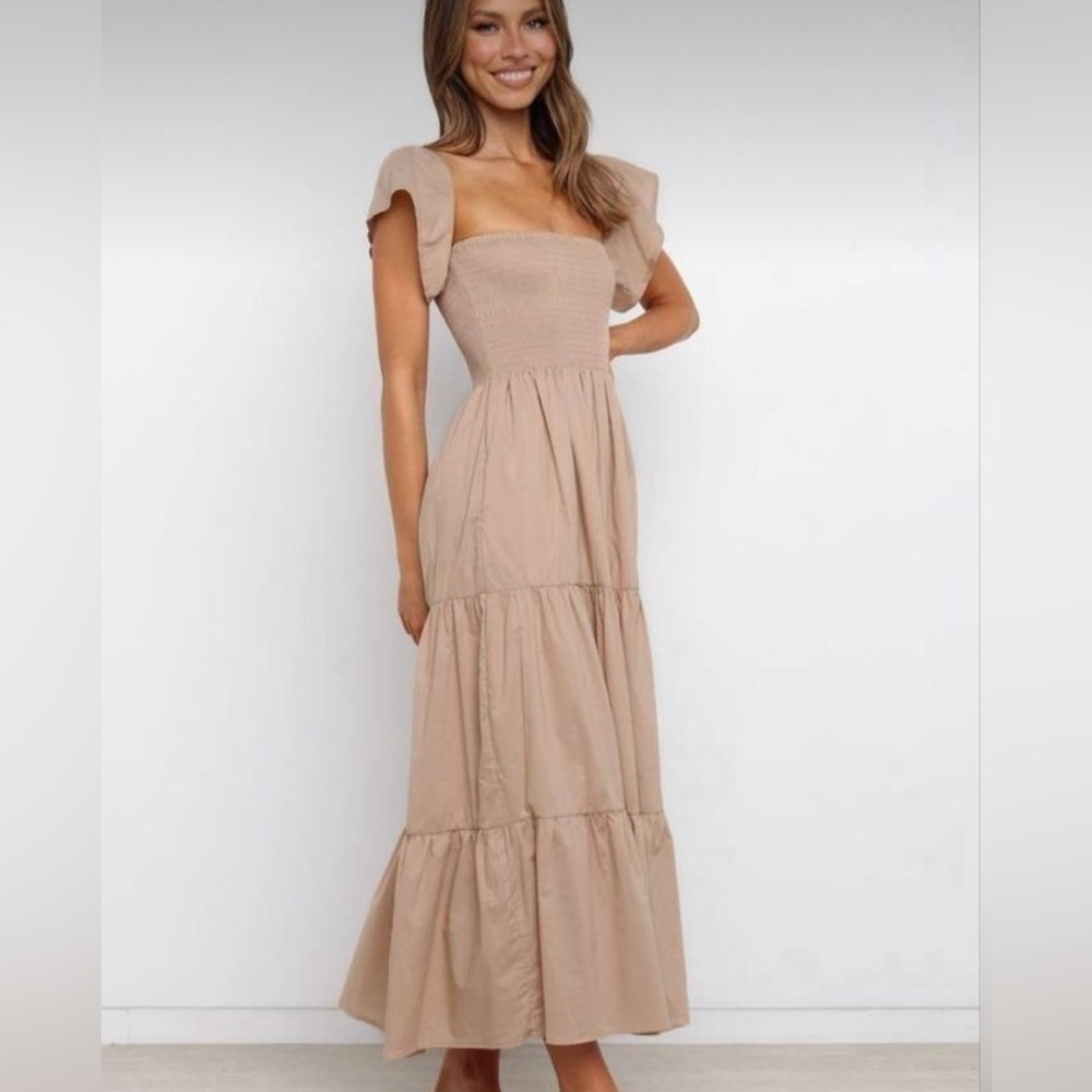 Petal & Pup Beige Tiered Midi Dress